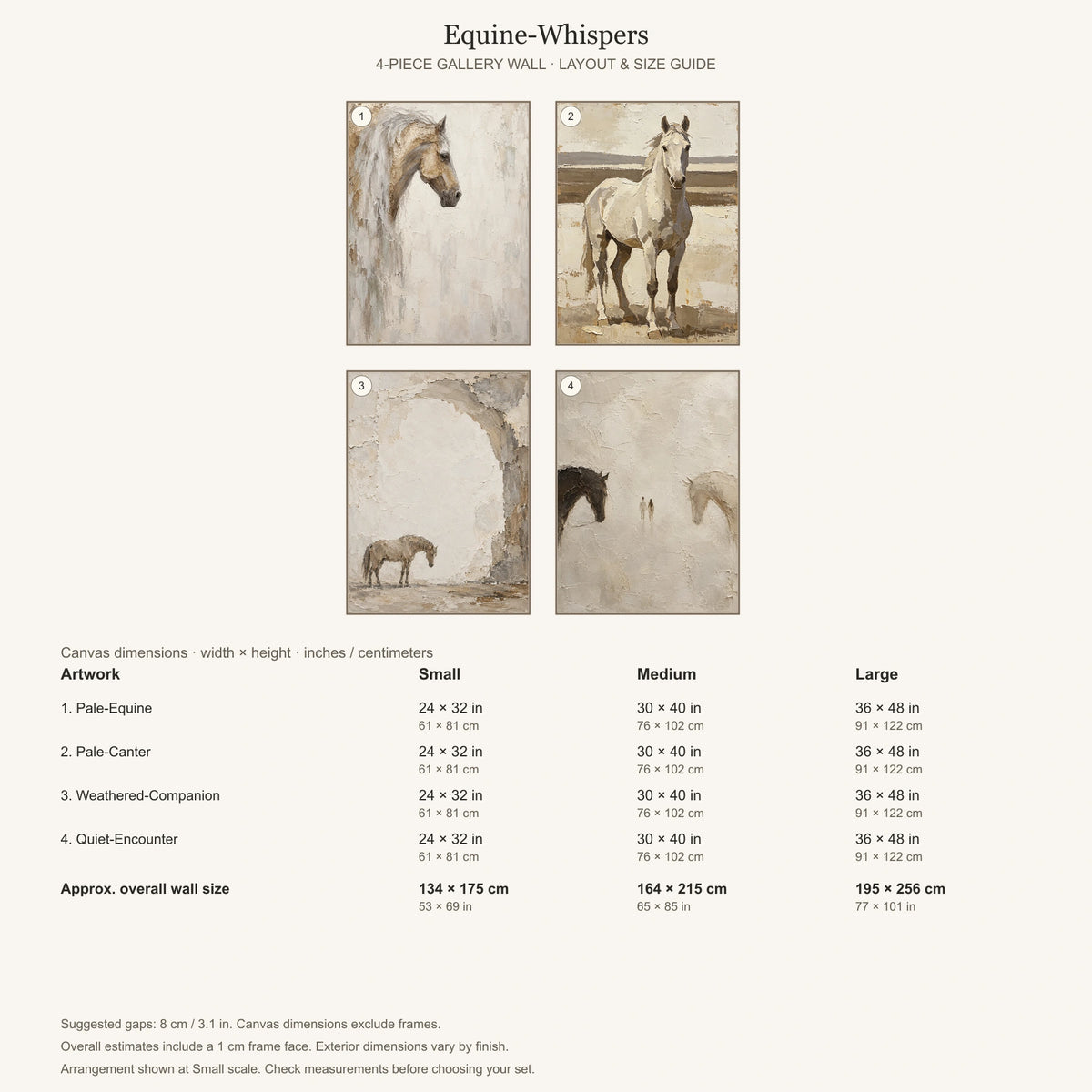 Gallery wall arrangement and individual canvas dimensions
