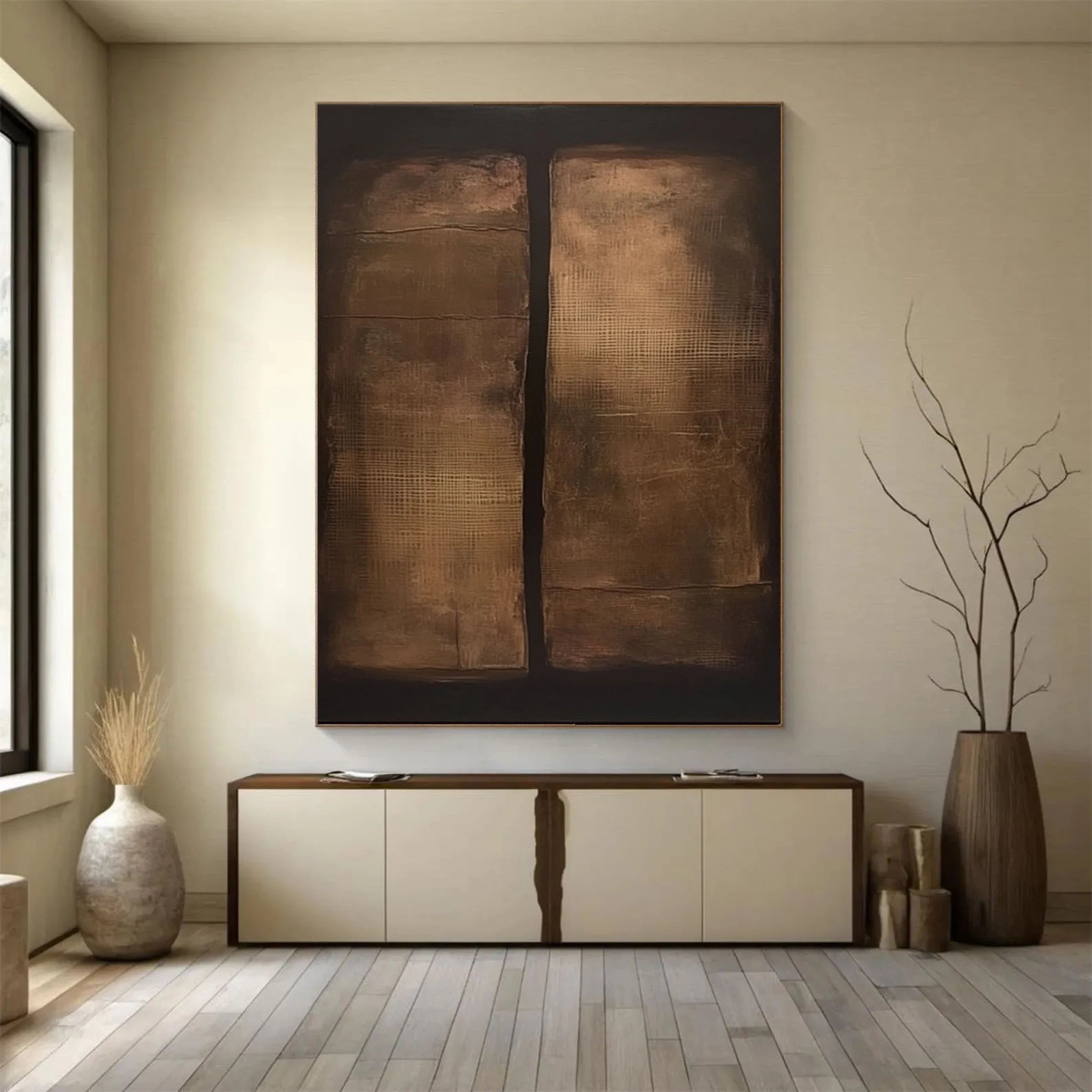 Neutral Wall Art ｜ Bronze-Grid-Diptych