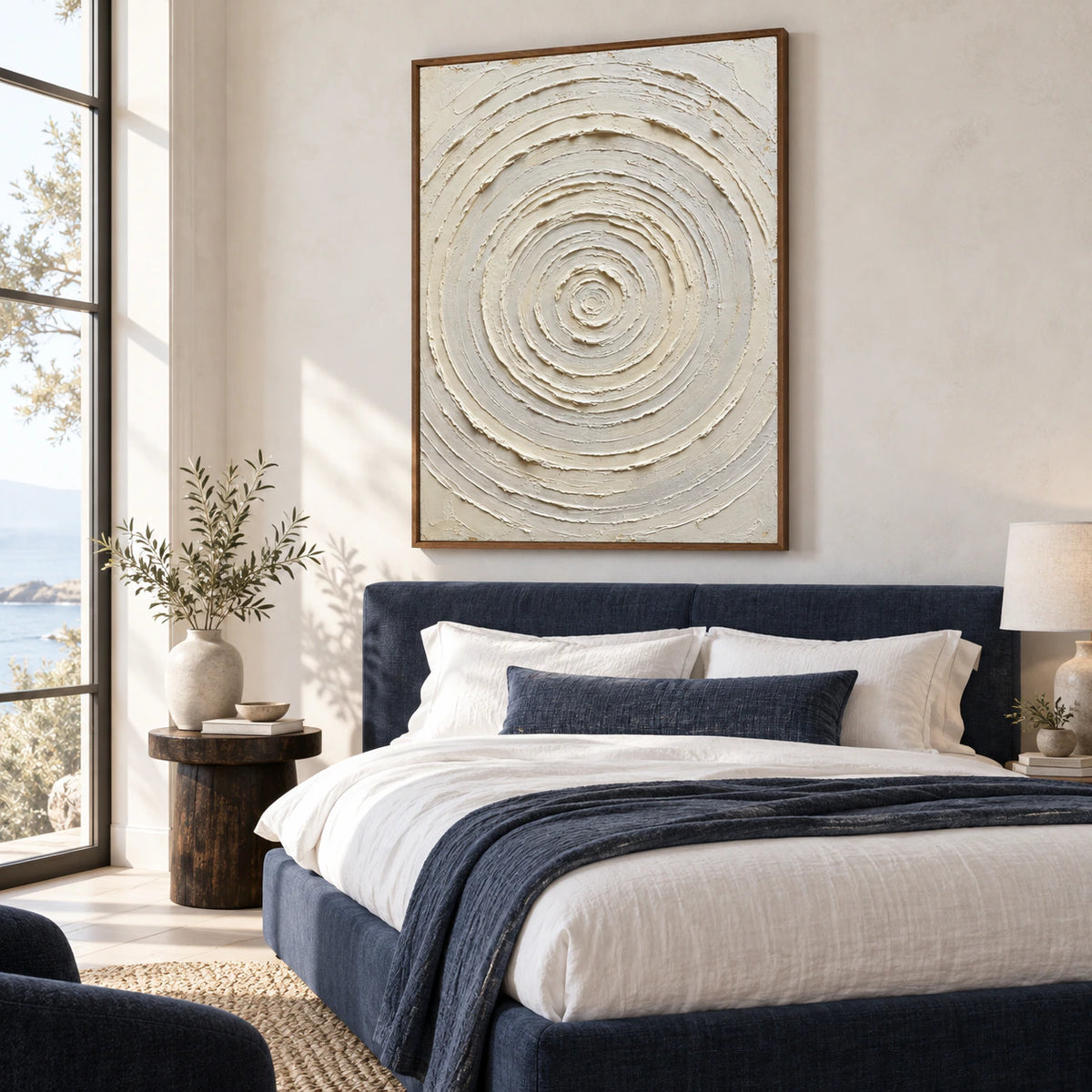 Alabaster-Gyre bringing quiet texture to a serene bedroom.