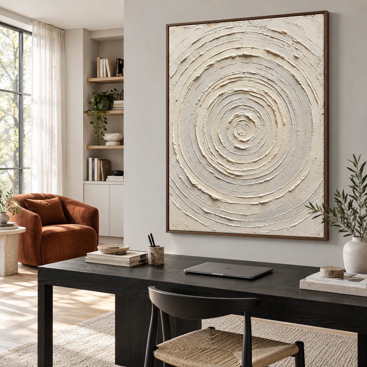 Alabaster-Gyre in an airy home office reading space.