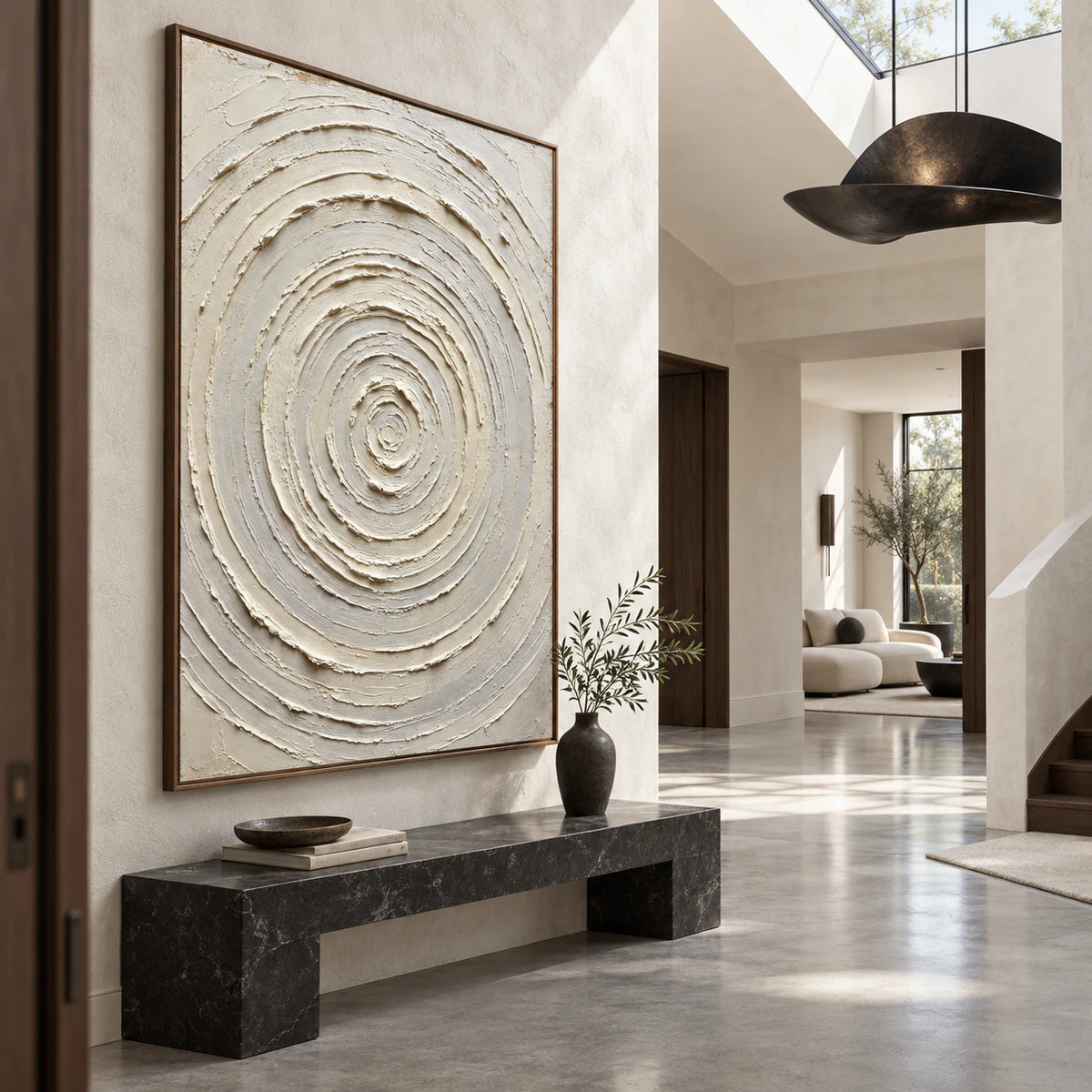 Alabaster-Gyre presented at gallery scale in a bright foyer.