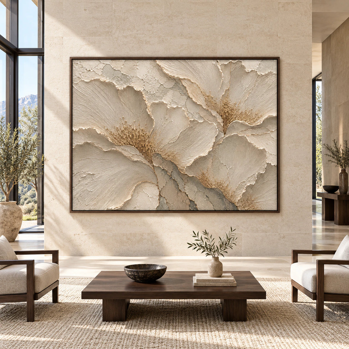 Alabaster-Relief displayed large and straight-on in a bright, spacious architectural interior.