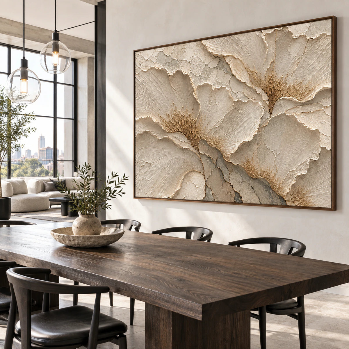 Alabaster-Relief displayed prominently in a refined daylight-filled dining room.