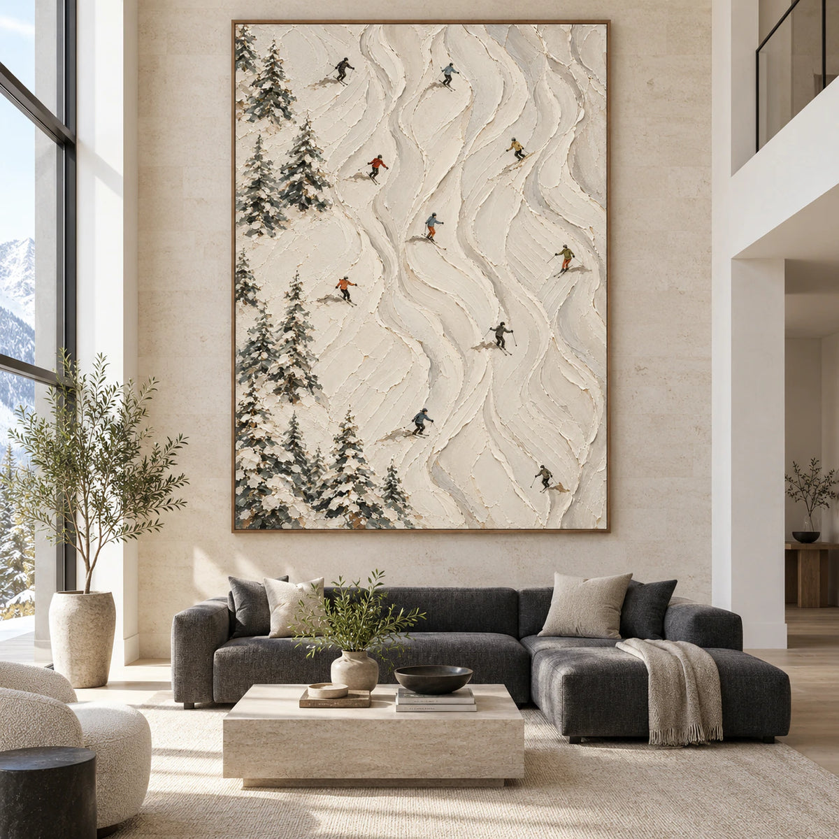 Alpine-Drift displayed at large scale on a sunlit gallery wall in an open living space.