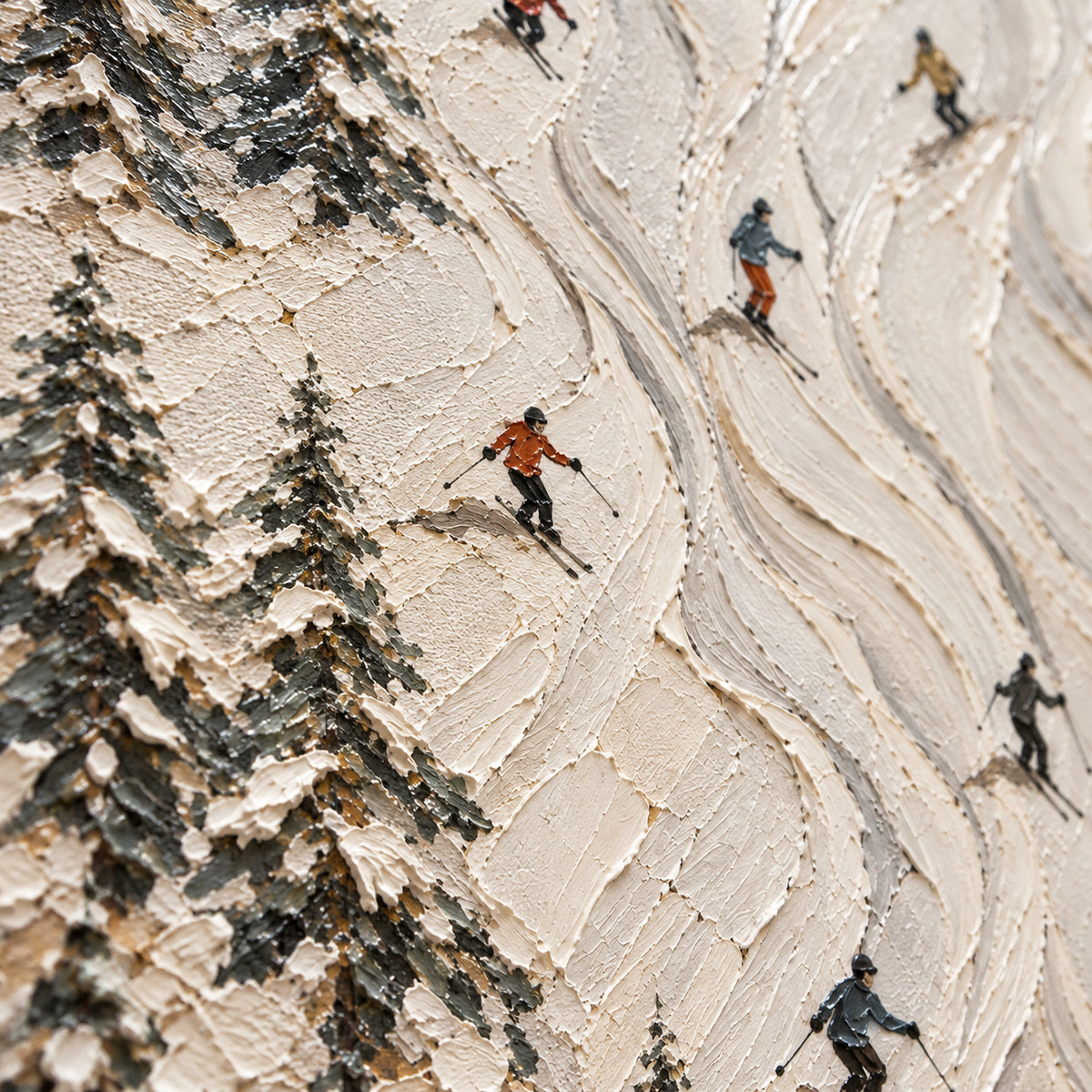 Alpine-Drift oil painting brushwork and impasto detail photographed from an oblique side angle