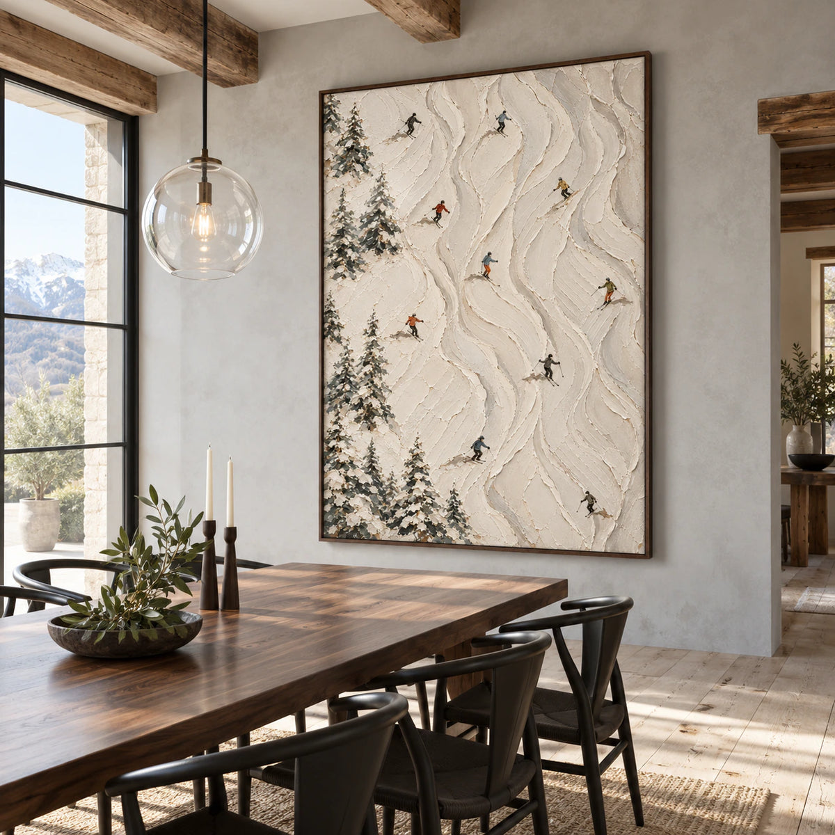 Alpine-Drift above a refined dining setting with daylight across the textured surface.