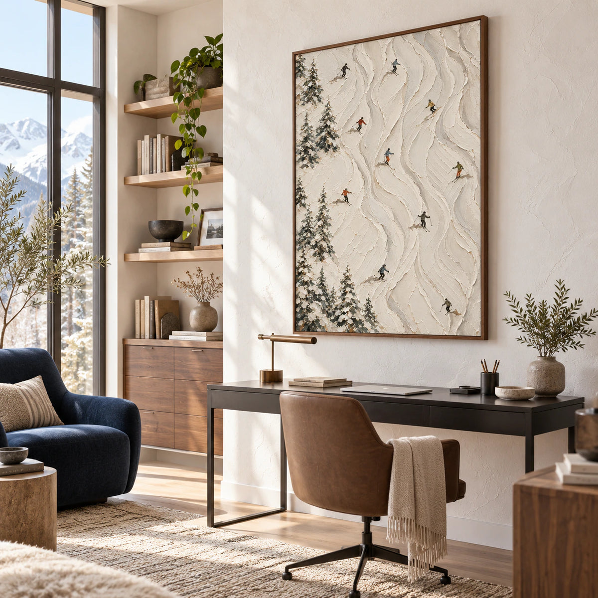 Alpine-Drift anchoring an airy home office reading space in natural daylight.