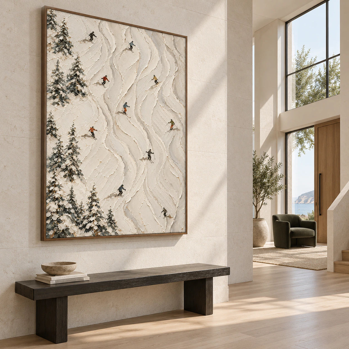 Alpine-Drift at gallery scale in a bright architectural foyer.