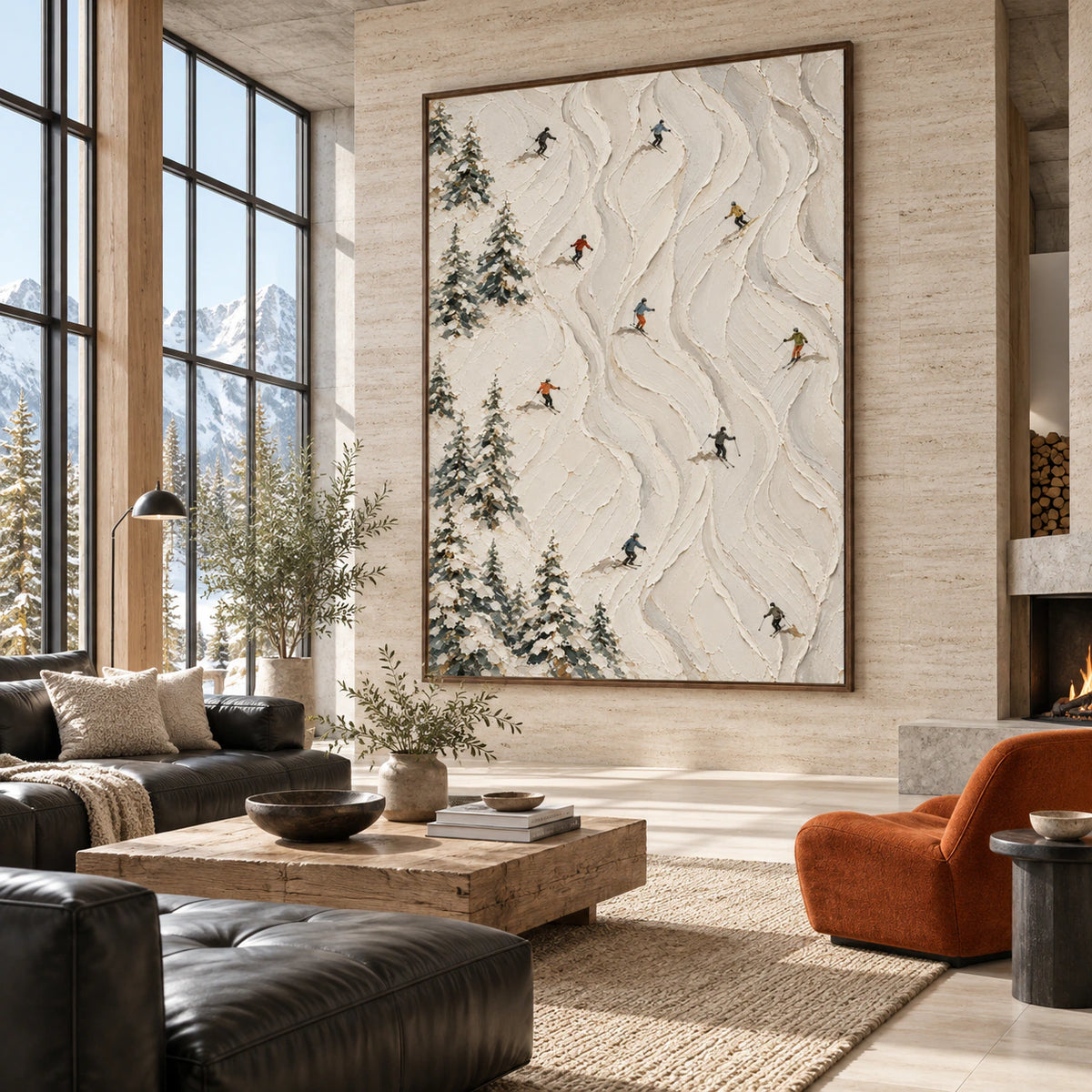 Alpine-Drift displayed at an impressive scale in an open hospitality loft.