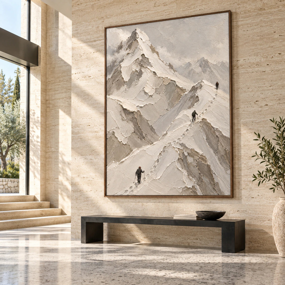 Alpine-Trace presented at gallery scale in a bright, sculptural foyer.