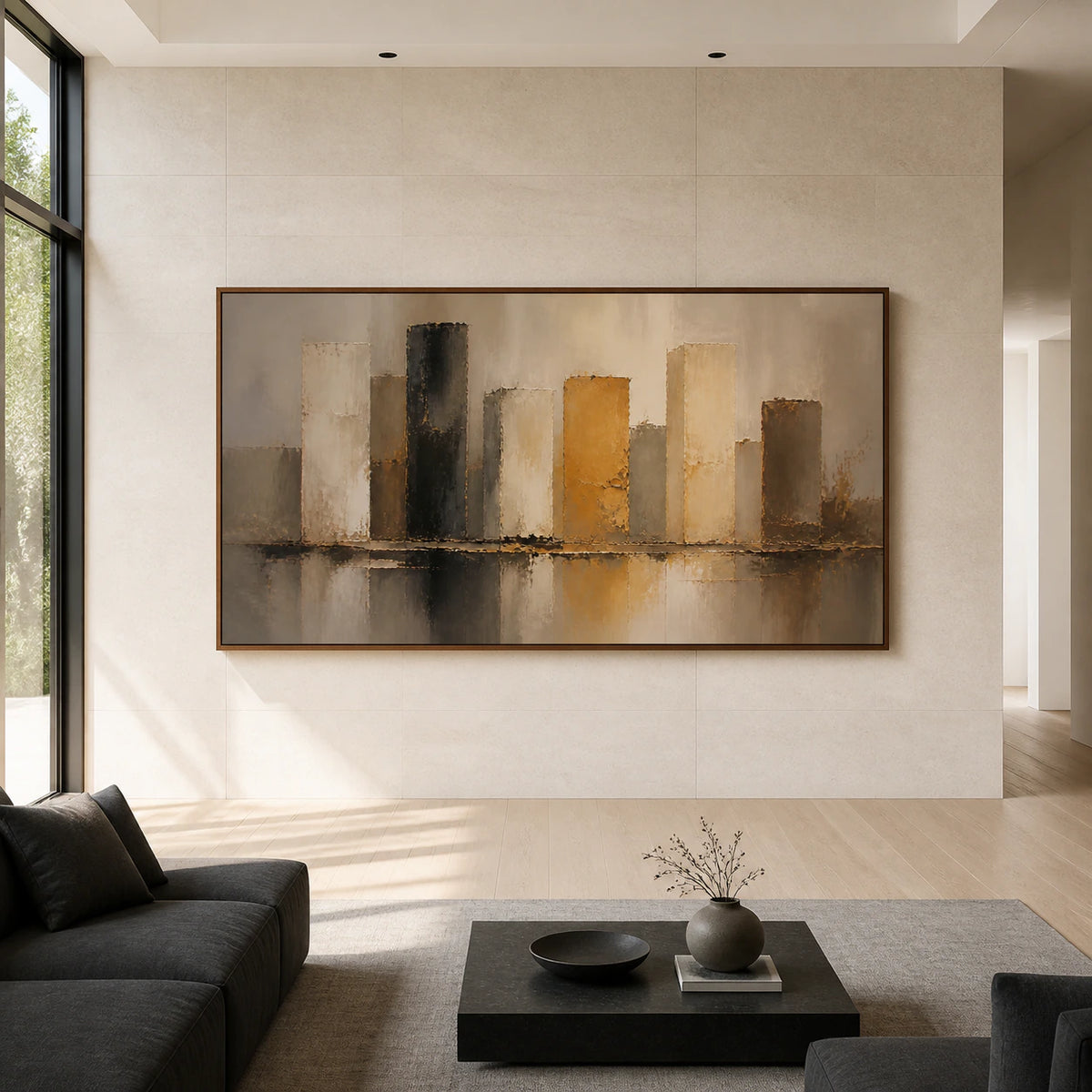 Amber-Interval displayed at large scale on a gallery wall in a spacious living interior.
