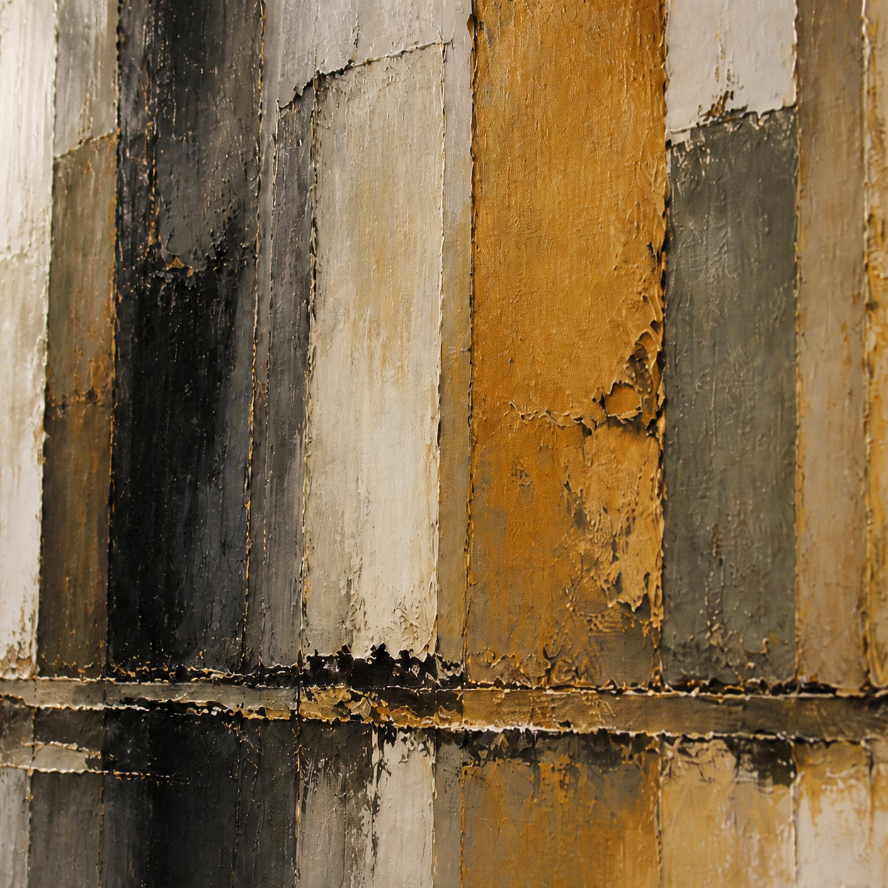 Amber-Interval oil painting brushwork and impasto detail photographed from an oblique side angle