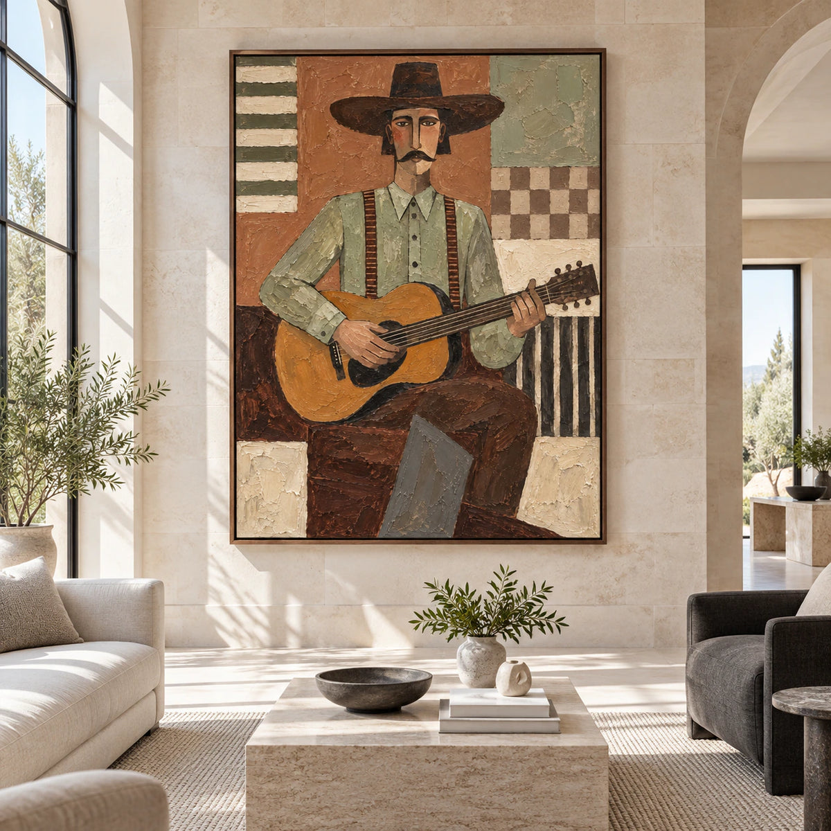 Amber-Troubadour displayed large and straight-on in a bright, expansive architectural living space.