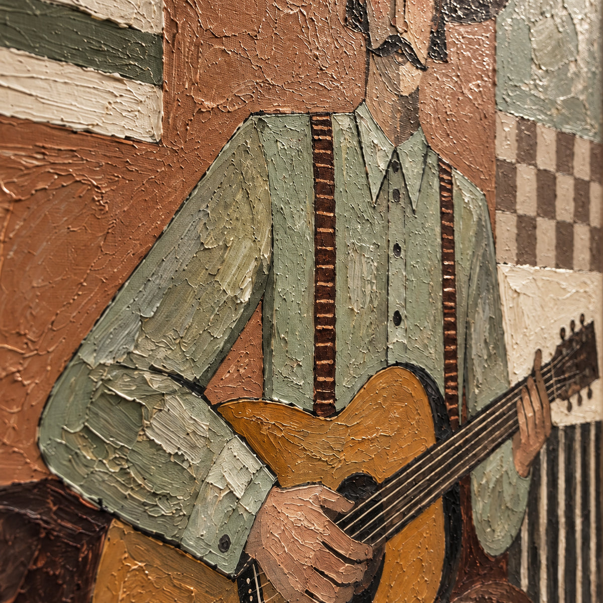 Amber-Troubadour oil painting brushwork and impasto detail photographed from an oblique side angle
