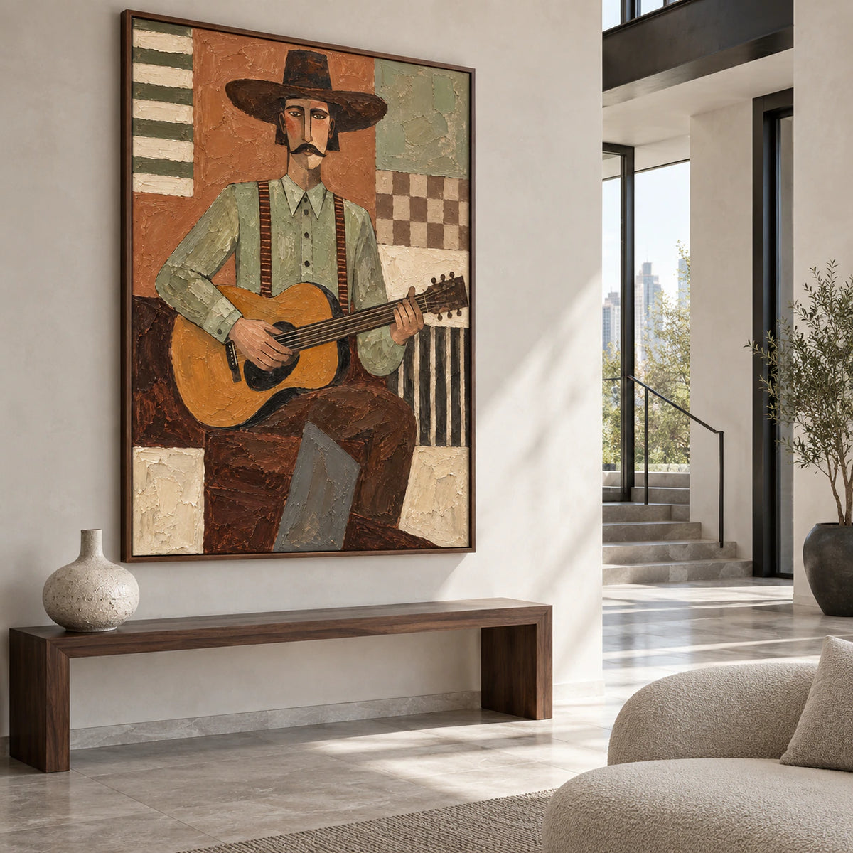 Amber-Troubadour presented at gallery scale in a bright, sculptural foyer.