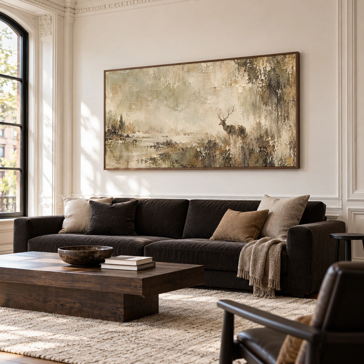 Antlered-Mist commanding a spacious loft interior with high ceilings, broad daylight and understated furnishings.