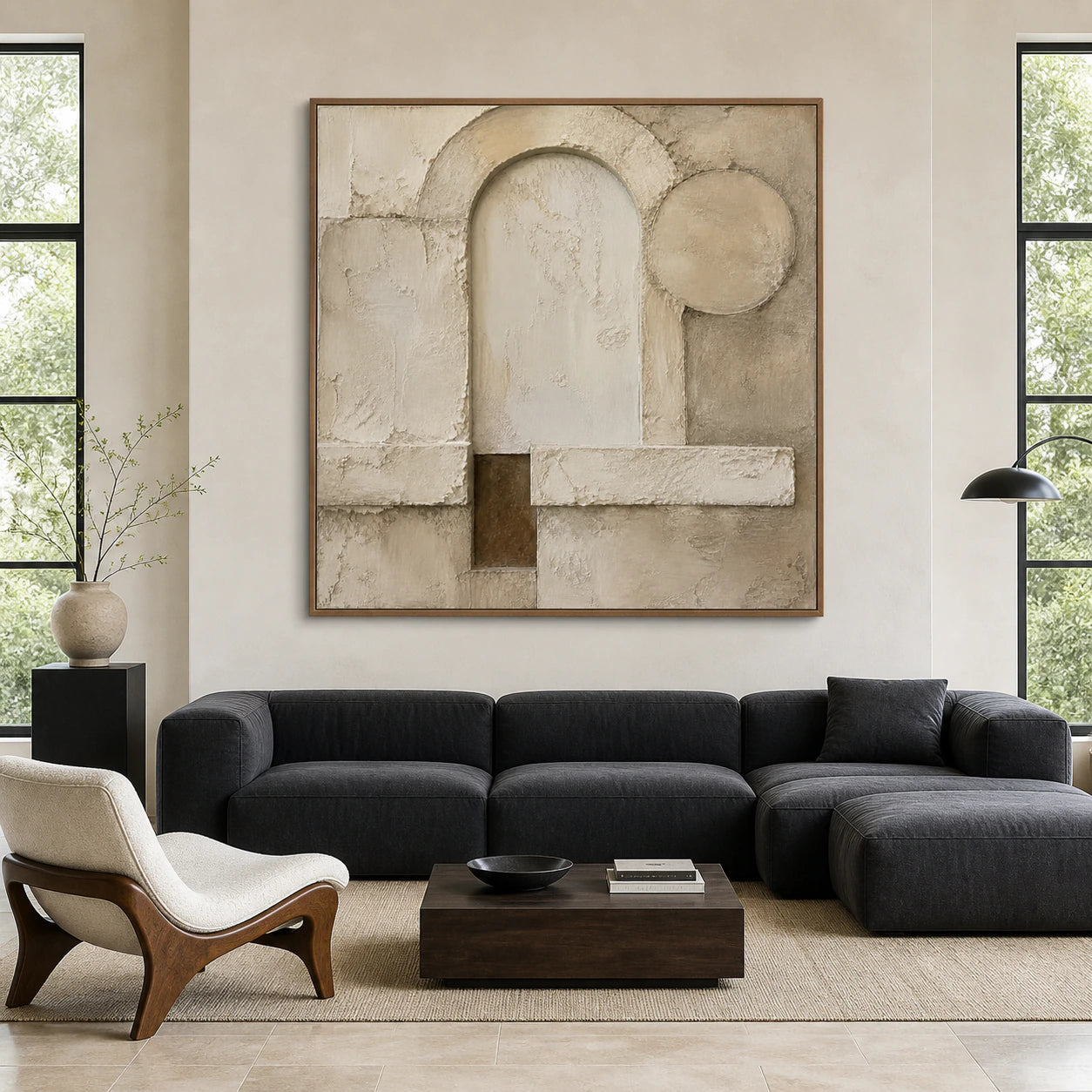 Arc-Relief displayed at large scale in a bright, spacious architectural interior.