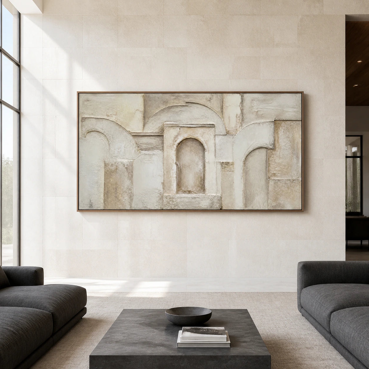 Arcade-Silence displayed at large scale straight-on in a bright, expansive architectural living space.