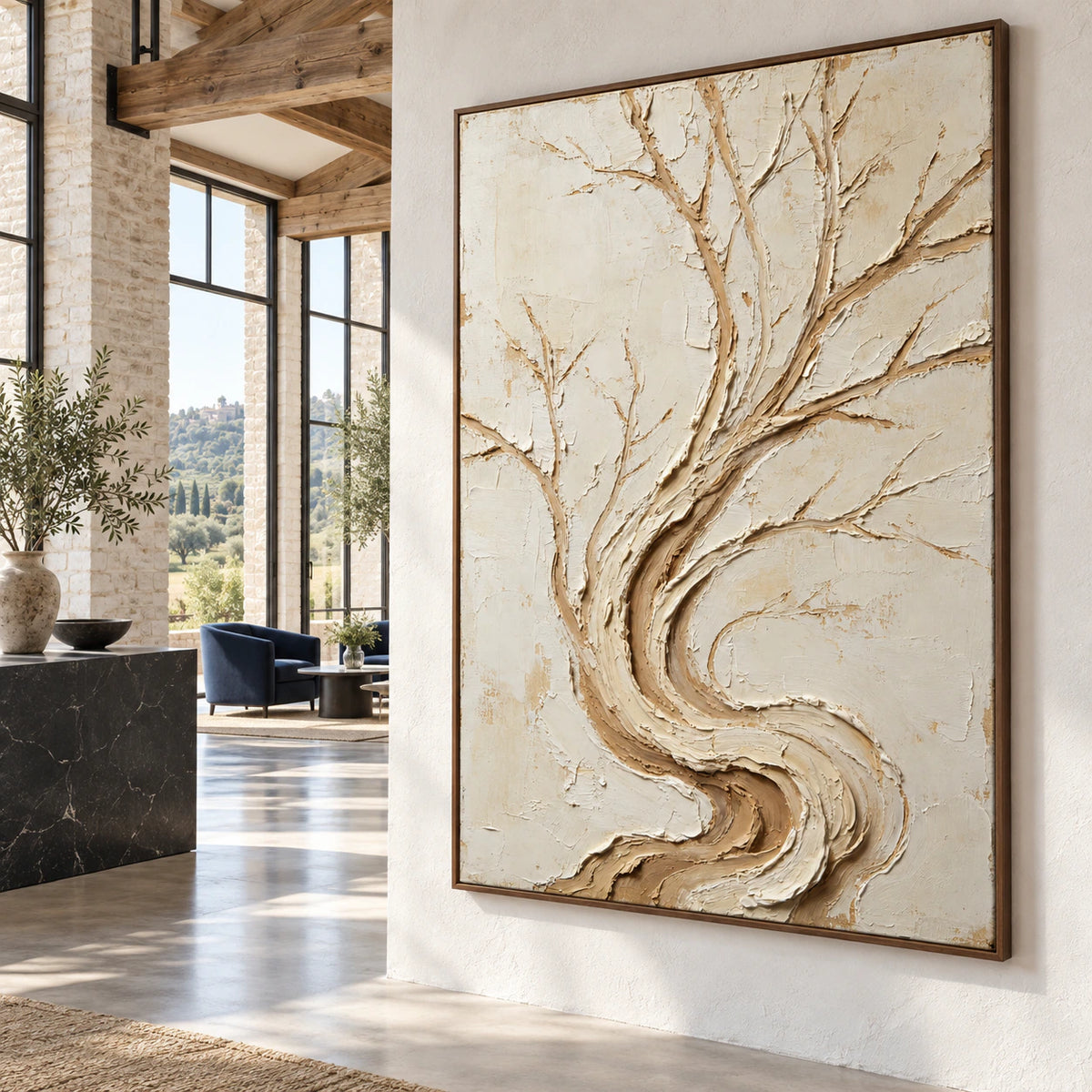 Bark-Current featured prominently in an expansive daylight-filled loft hospitality interior.