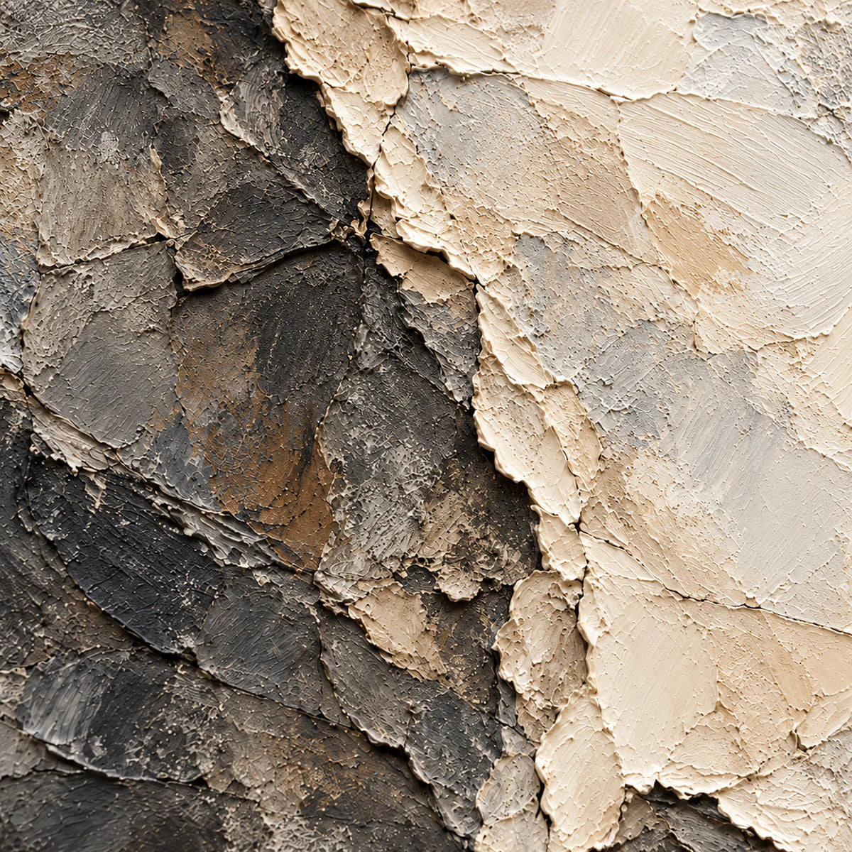 Basalt-Divide oil painting brushwork and impasto detail photographed from an oblique side angle