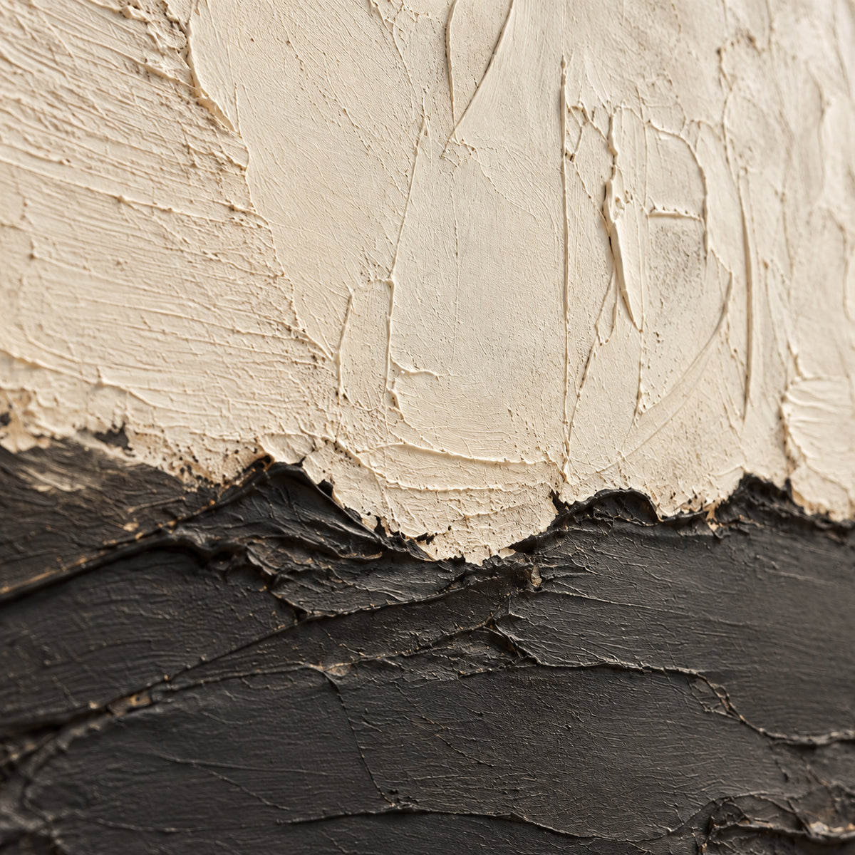 Basalt-Interlude oil painting brushwork and impasto detail photographed from an oblique side angle