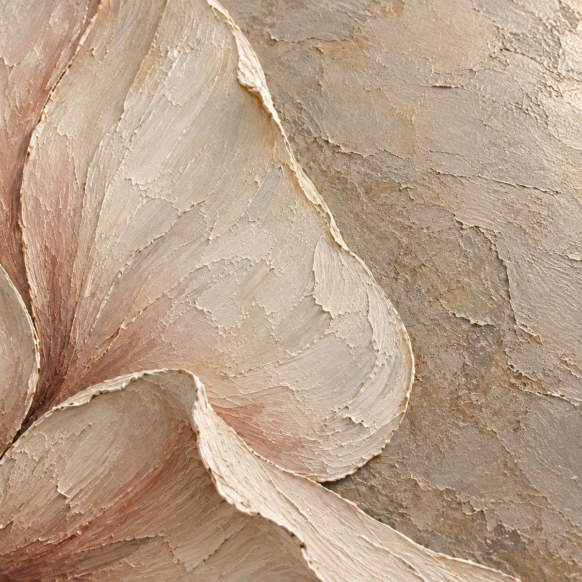 Bloom-Contour oil painting brushwork and impasto detail photographed from an oblique side angle