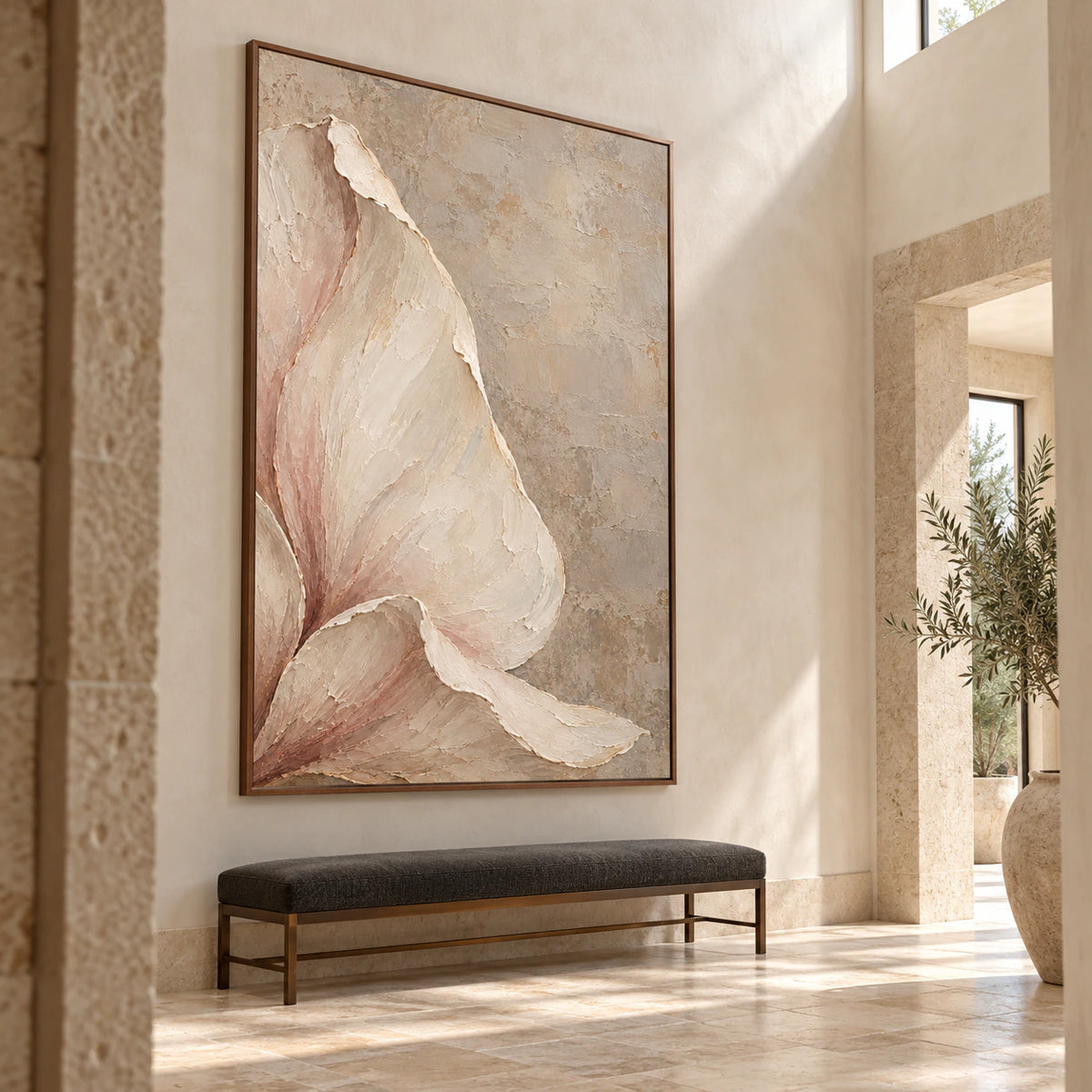 Bloom-Contour presented at gallery scale in a light-filled architectural foyer.