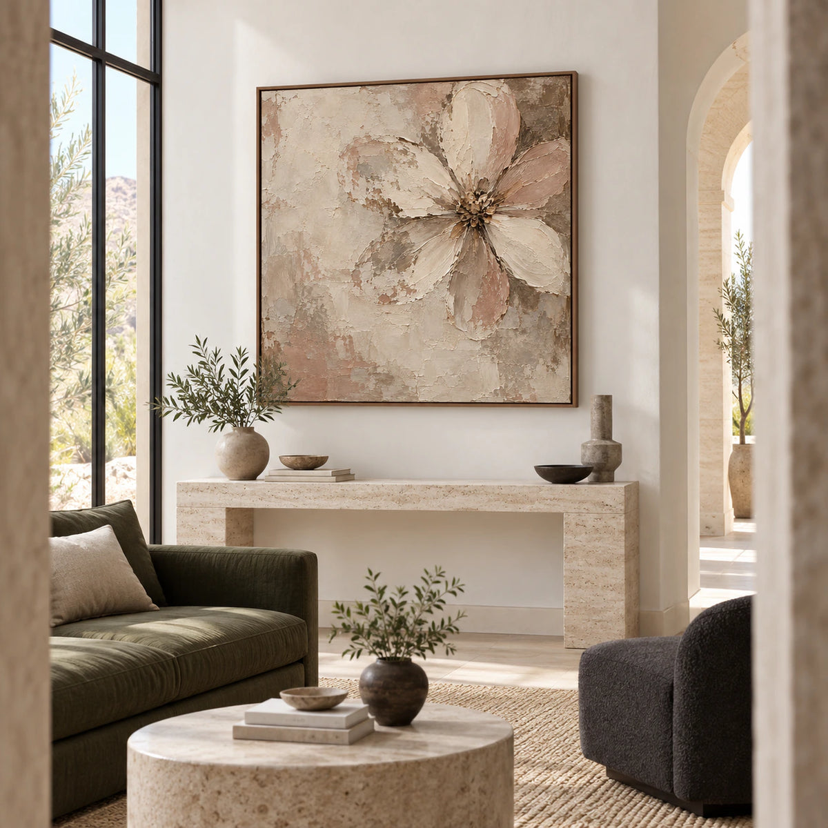 Bloom-Patina as the focal point of a bright living room.