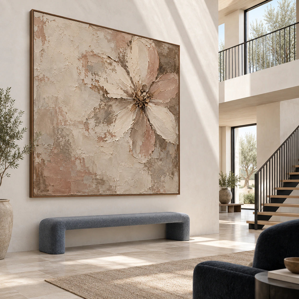 Bloom-Patina at gallery scale in a bright architectural foyer.