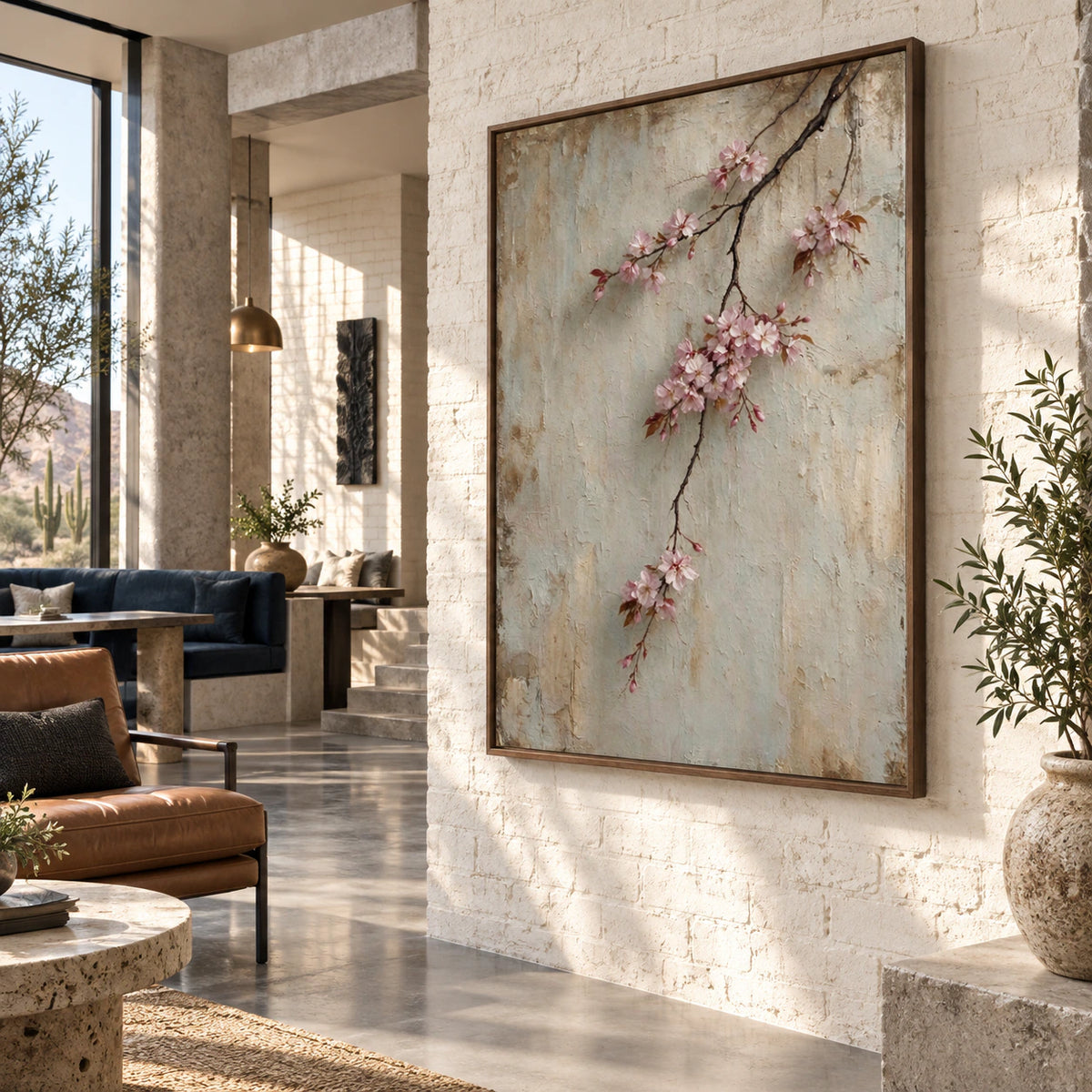Blossom-Patina as a prominent artwork in an expansive loft hospitality interior.