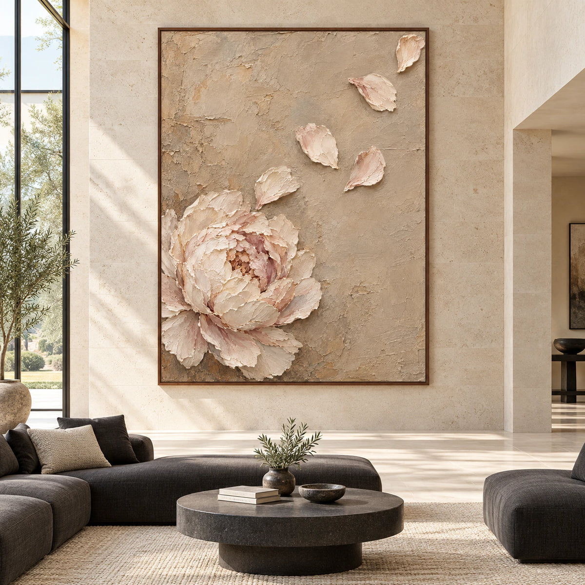 Blush-Bloom displayed at large scale, straight-on, in an open sunlit interior.