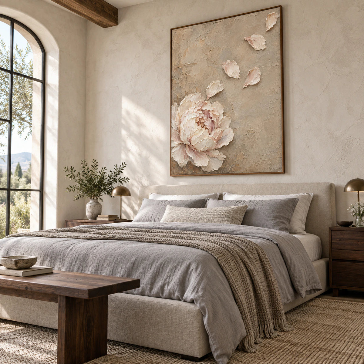 Blush-Bloom above a low bed in a quiet, naturally lit bedroom.