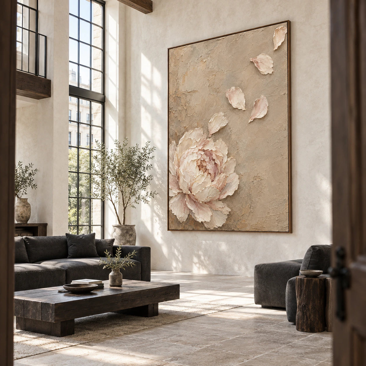 Blush-Bloom displayed prominently in an expansive daylight loft interior.