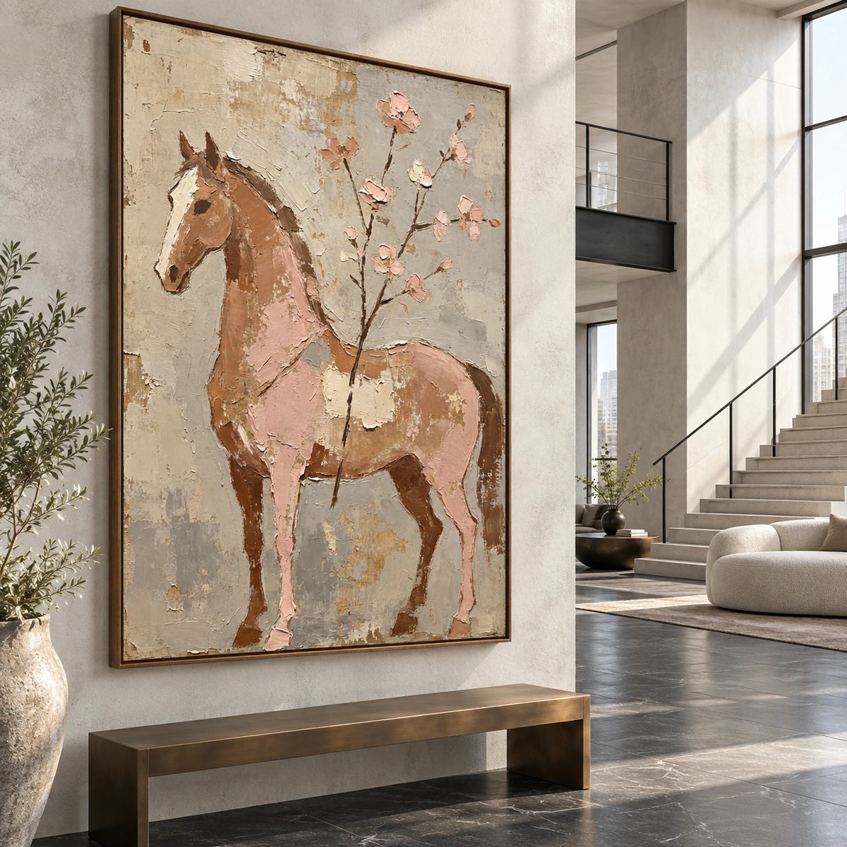Blush-Canter installed as gallery-scale artwork in a bright sculptural foyer.