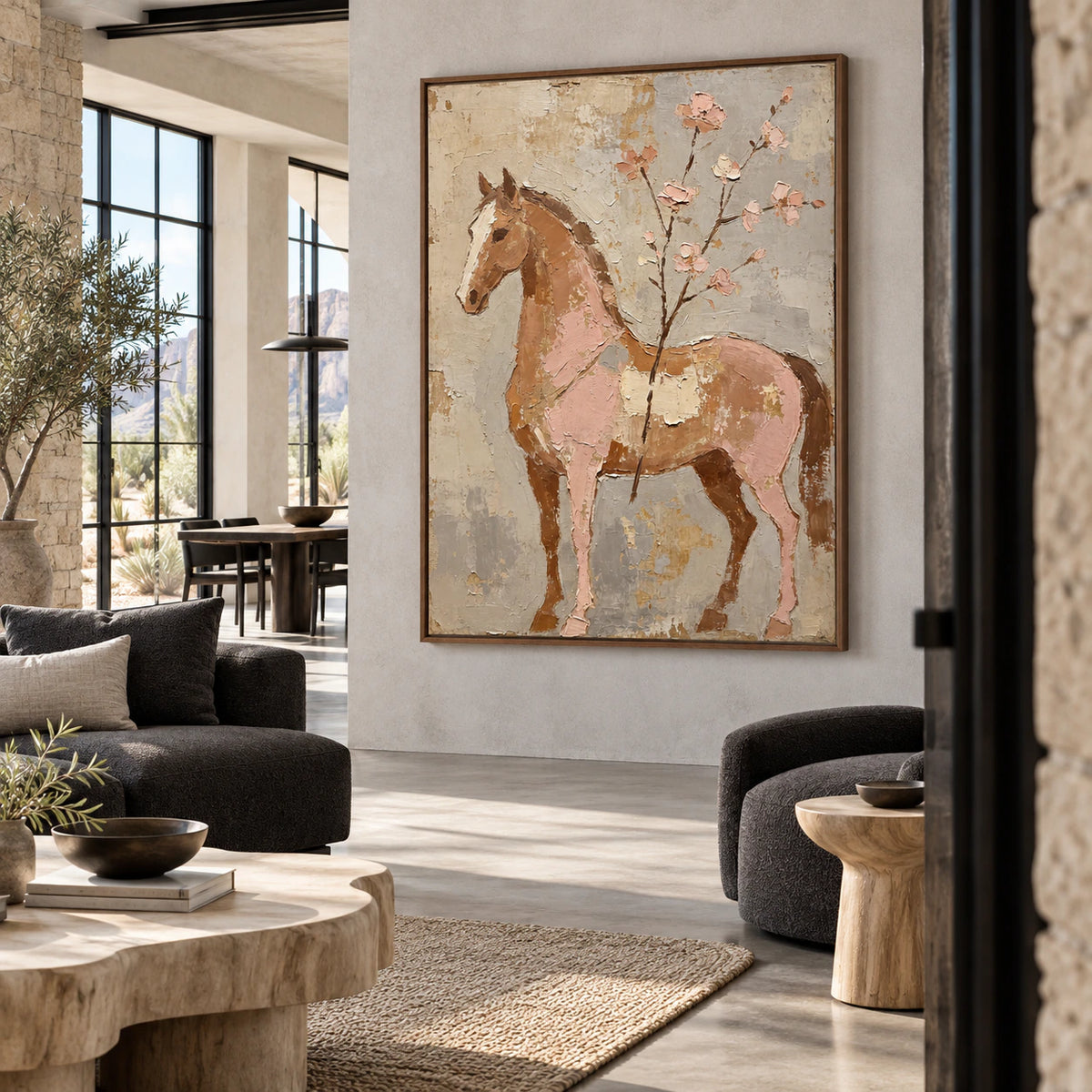 Blush-Canter presented prominently in an expansive daylight-filled loft hospitality interior.