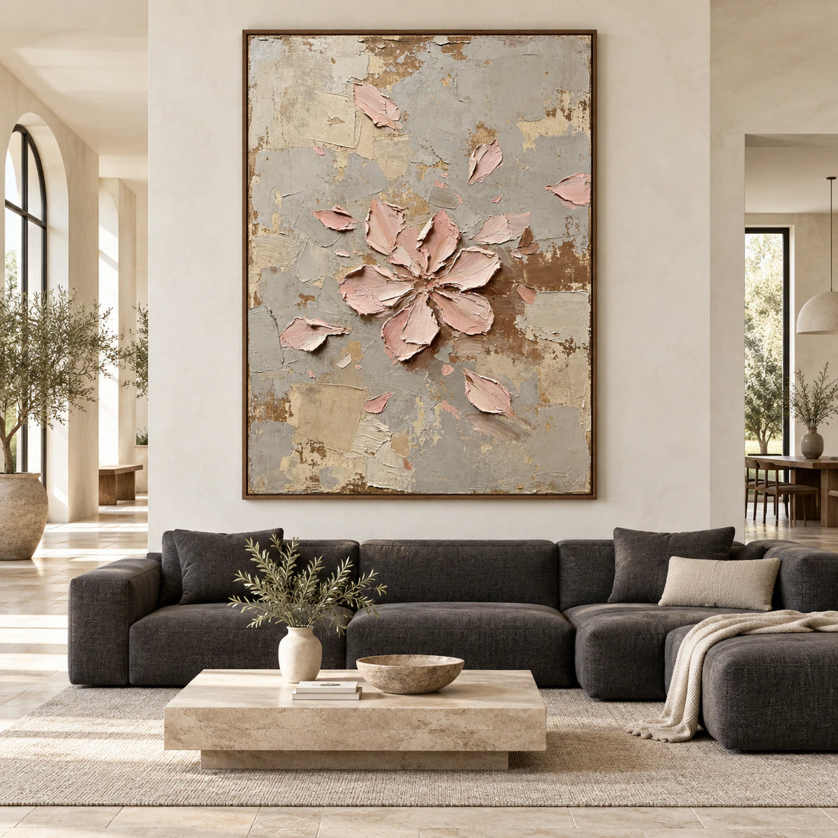 Blush-Vestige displayed at large scale, straight-on in an open architectural living space.