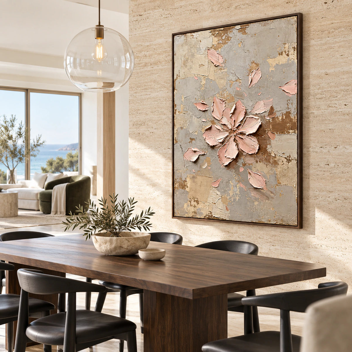 Blush-Vestige above a refined dining setting in natural daylight.