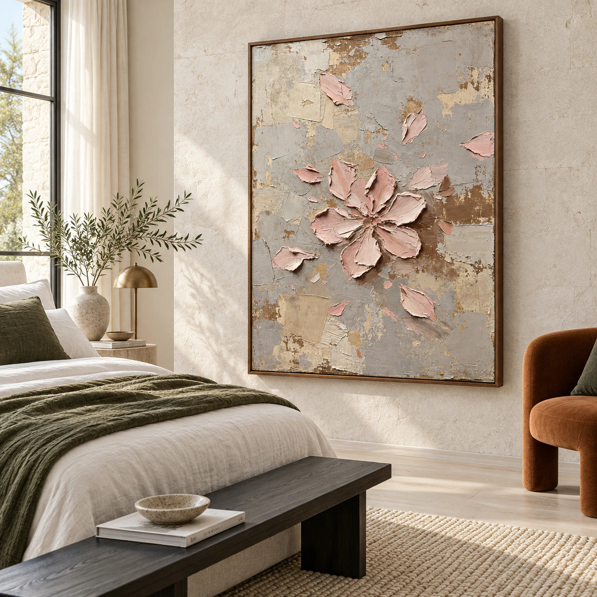 Blush-Vestige bringing soft texture to a quiet, light-filled bedroom.