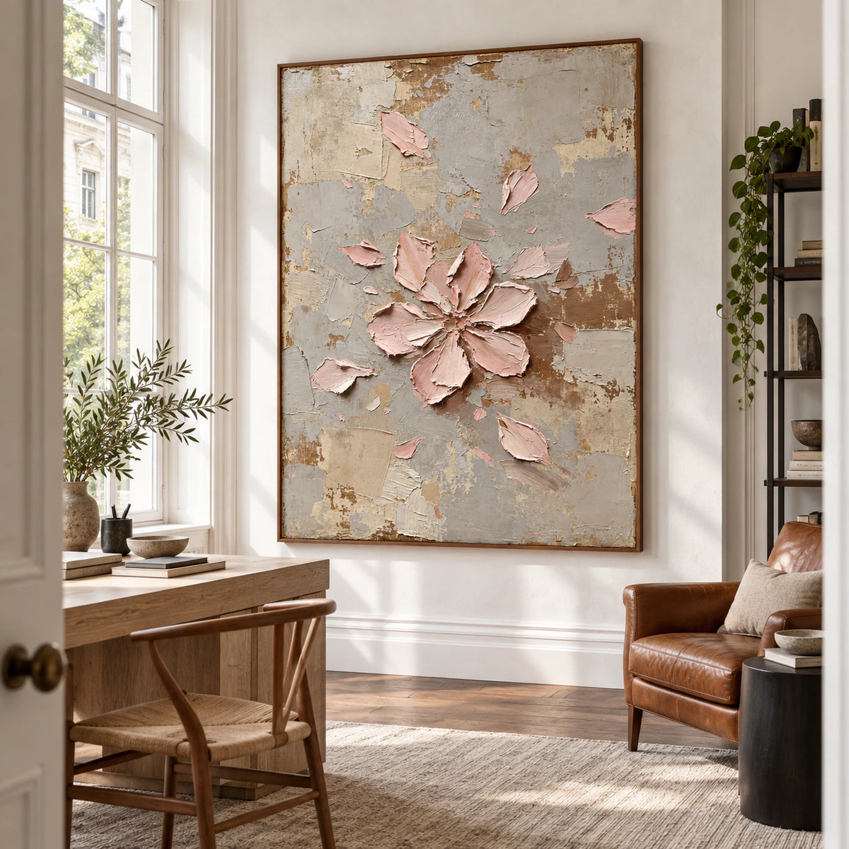 Blush-Vestige displayed in an airy reading and home office space.