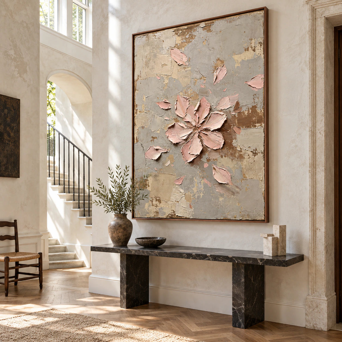 Blush-Vestige at gallery scale in a bright sculptural foyer.