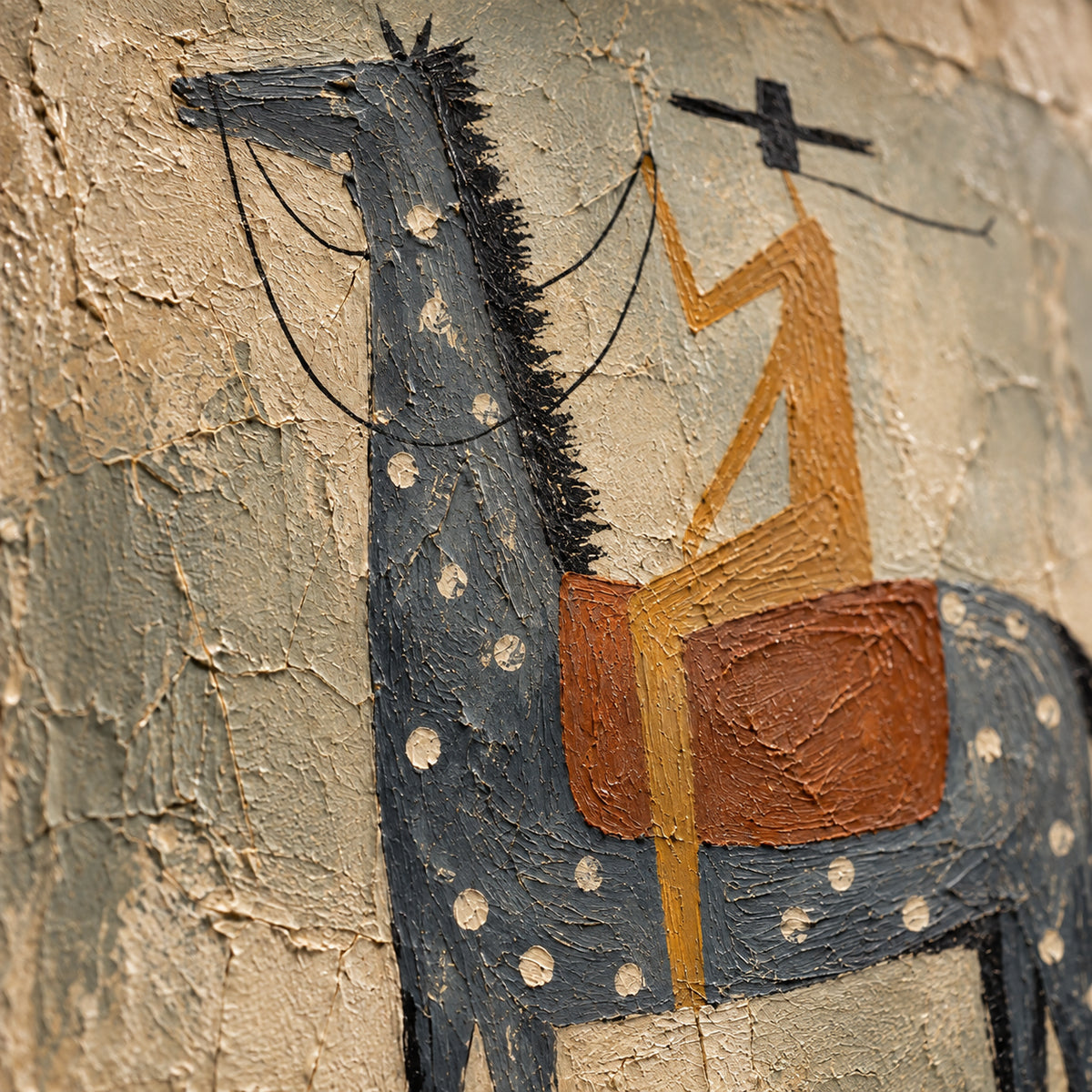 Bridle-Ember oil painting brushwork and impasto detail photographed from an oblique side angle