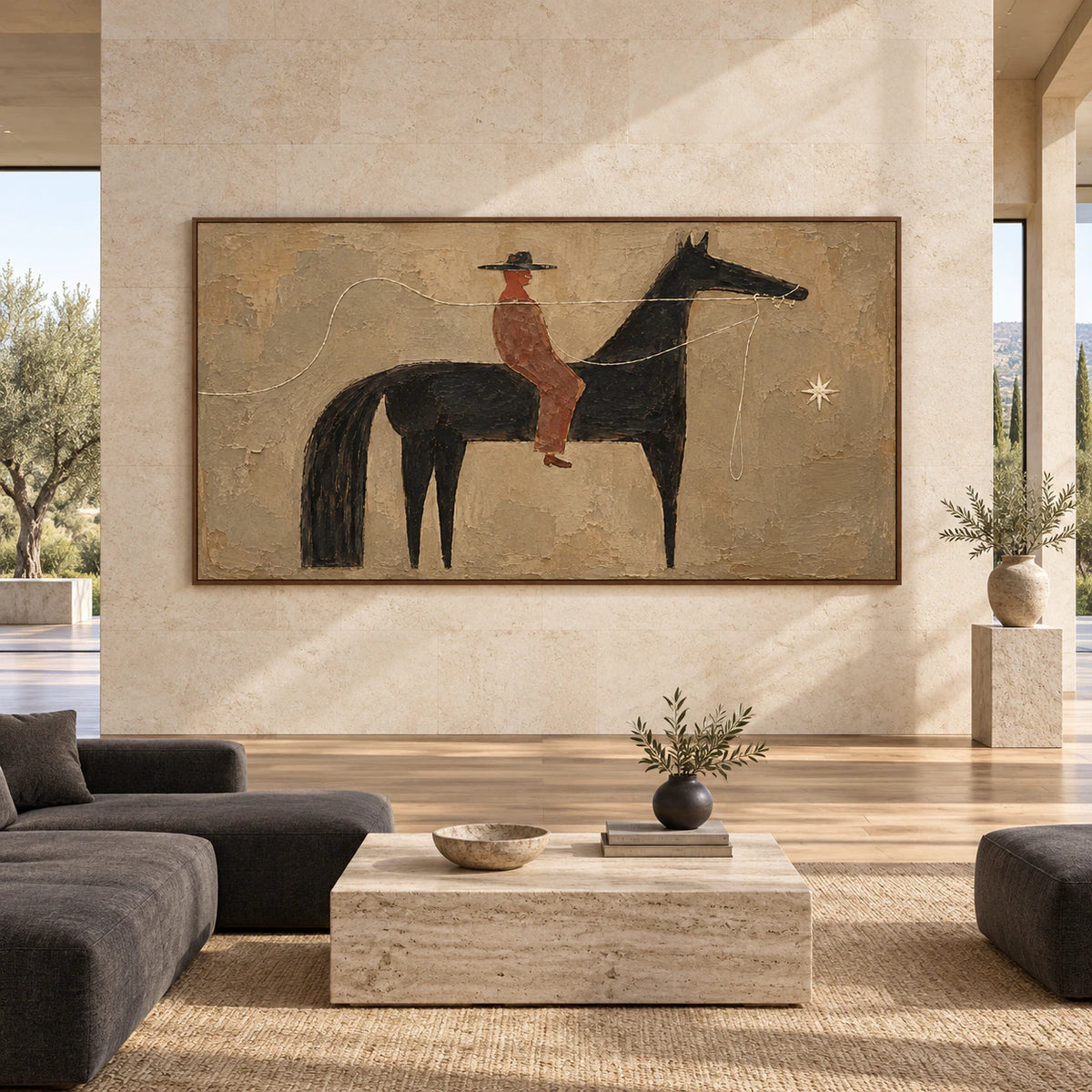 Bridle-Nocturne displayed at large scale straight-on in a bright, expansive architectural living space.