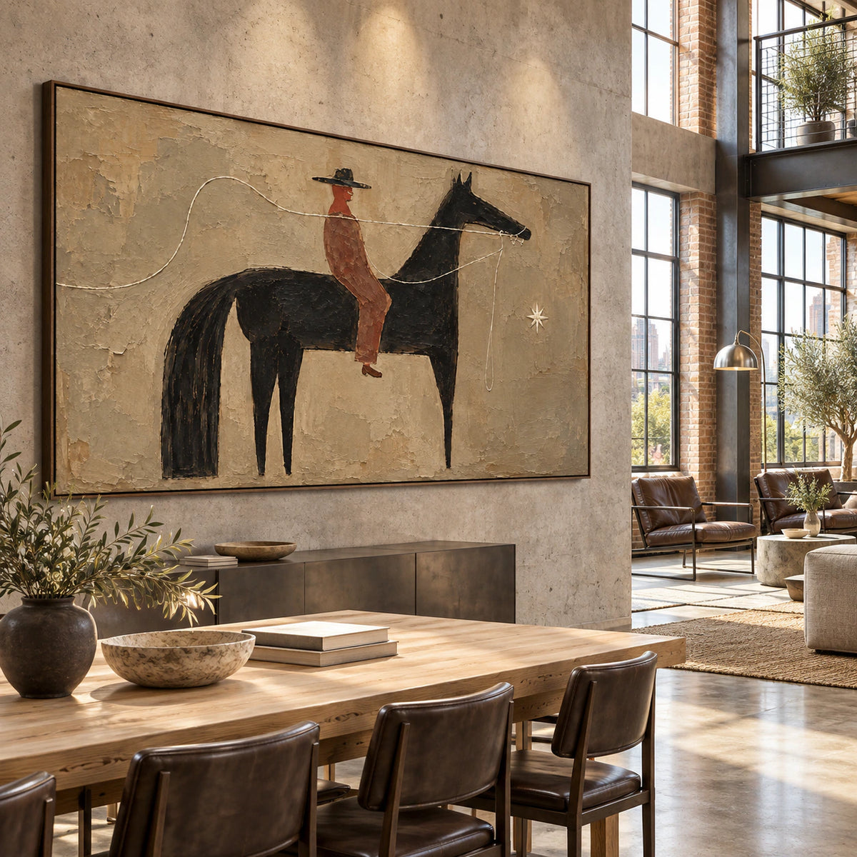 Bridle-Nocturne featured prominently in an expansive daylight-filled hospitality loft interior.
