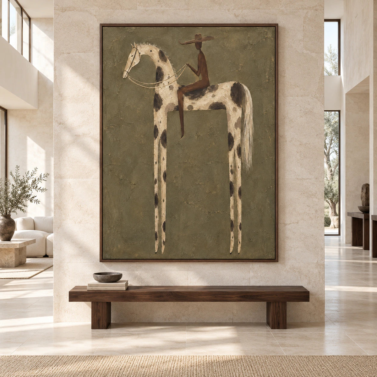 Large straight-on gallery interior with Bridle-Reverie displayed at monumental scale.