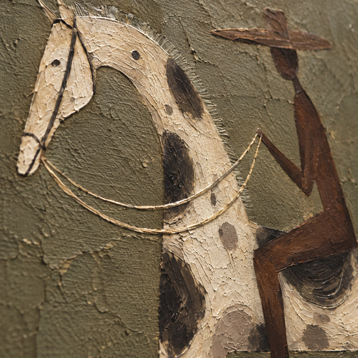 Bridle-Reverie oil painting brushwork and impasto detail photographed from an oblique side angle