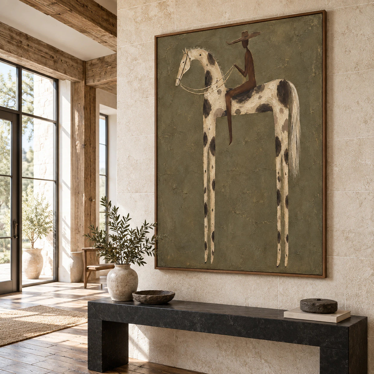 Gallery-scale foyer centered on Bridle-Reverie.