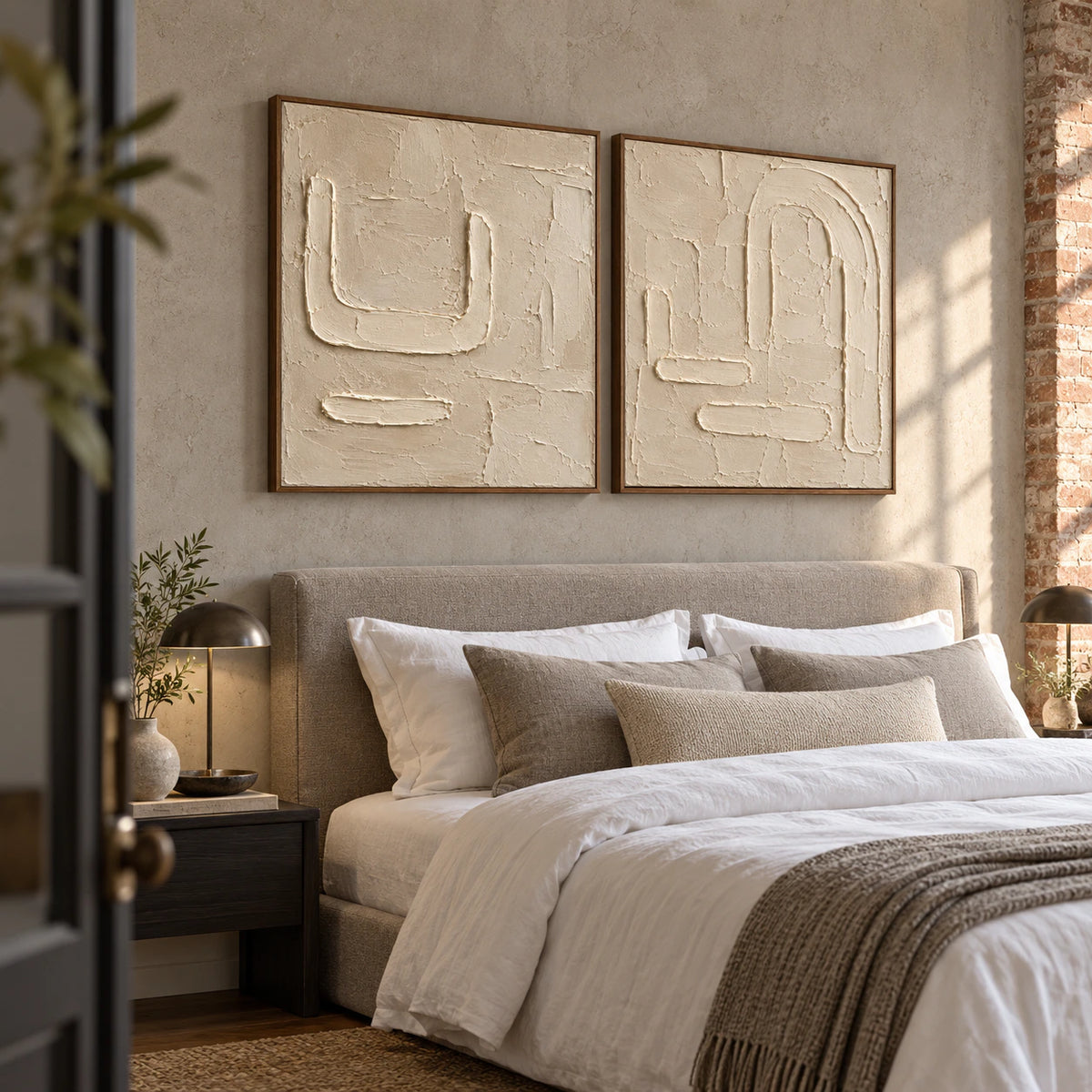 Calcite-Labyrinth set of two in a quiet, naturally lit bedroom.