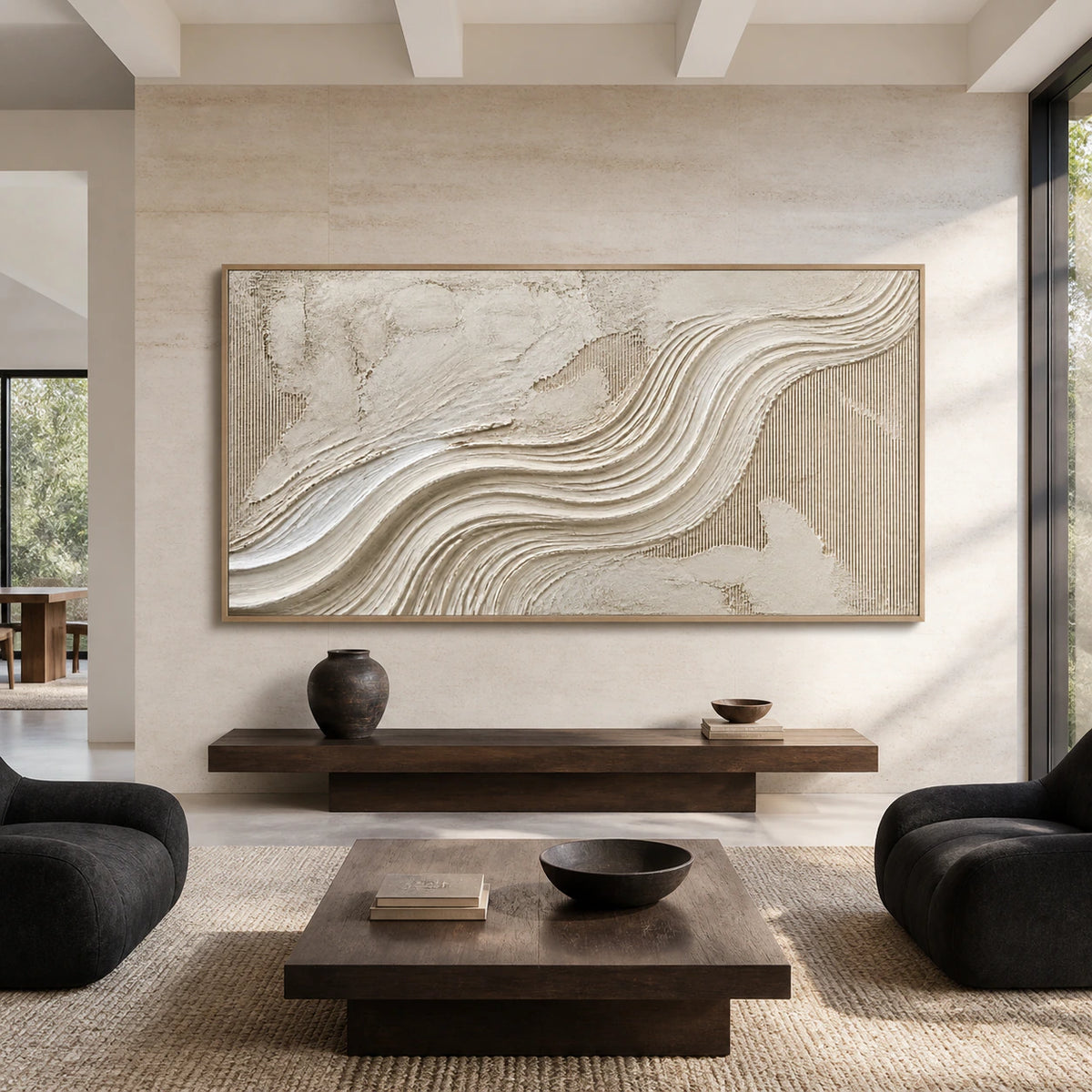 Calcium-Current displayed at large scale in a bright architectural living space.