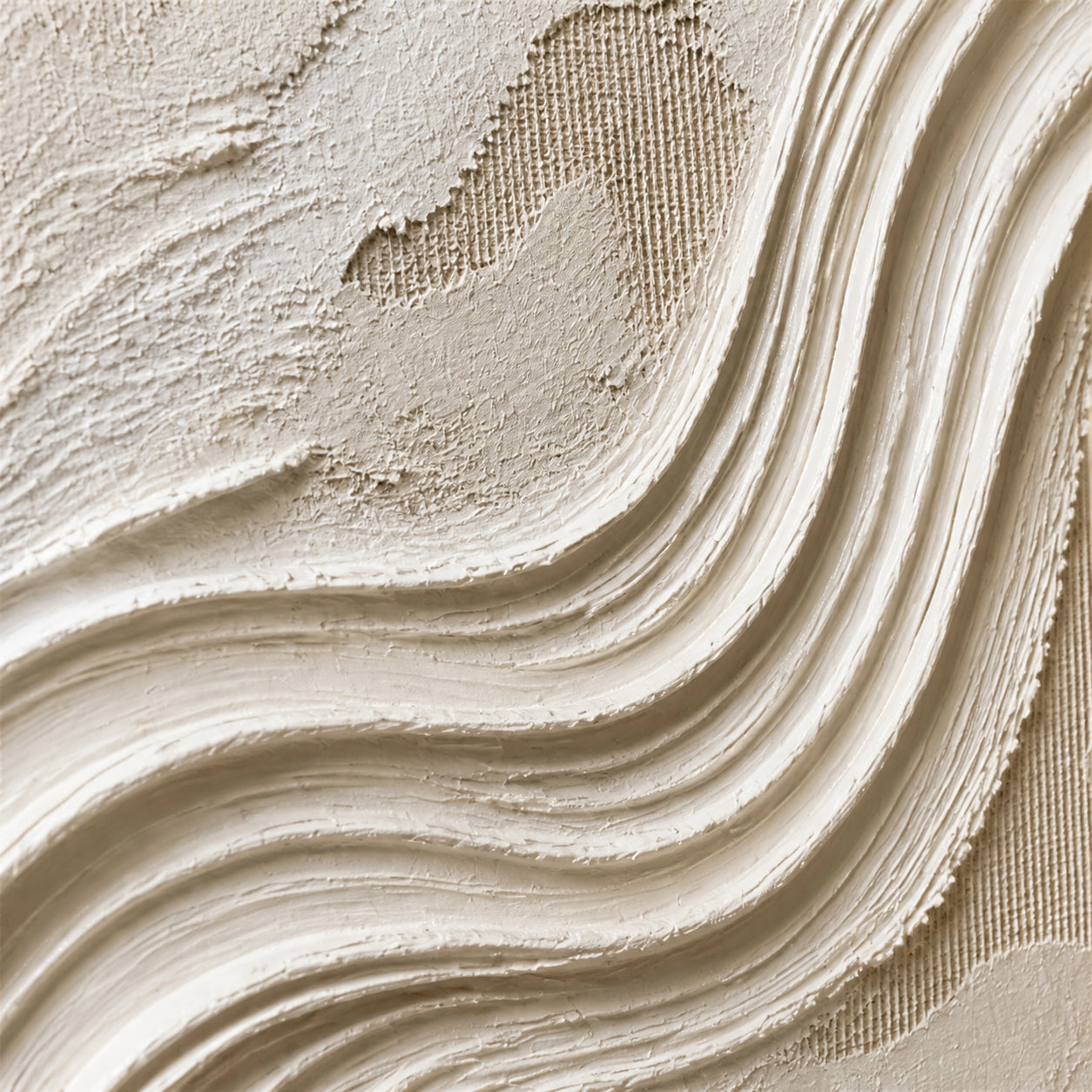 Calcium-Current oil painting brushwork and impasto detail photographed from an oblique side angle