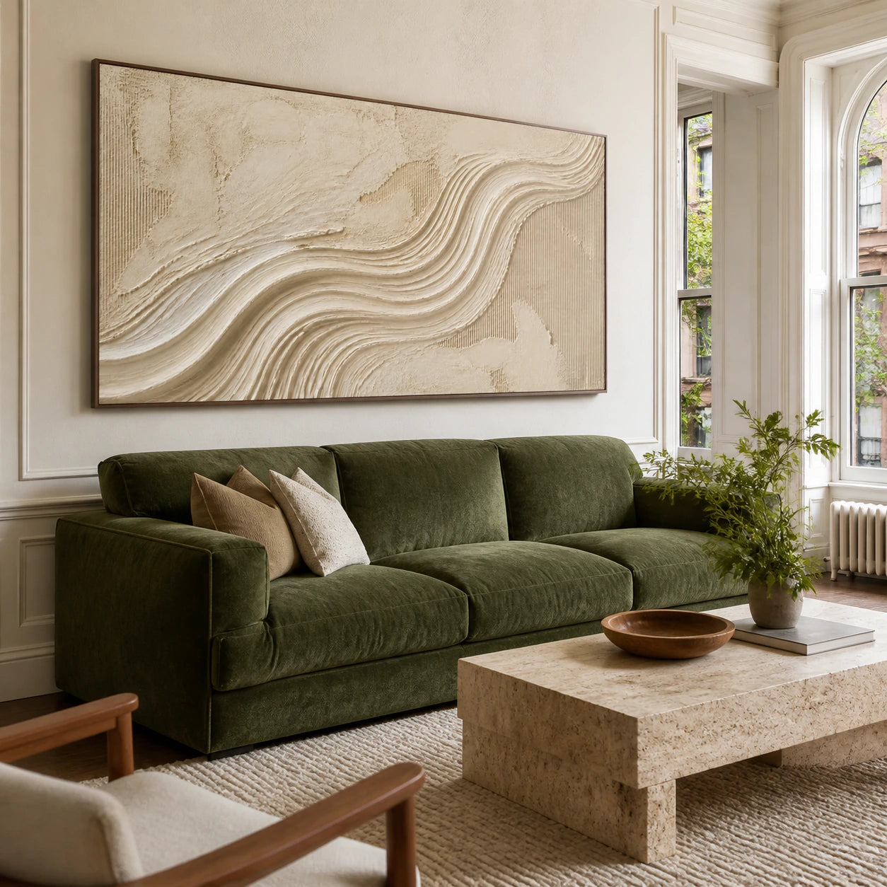Calcium-Current as the focal artwork in a bright contemporary living room.